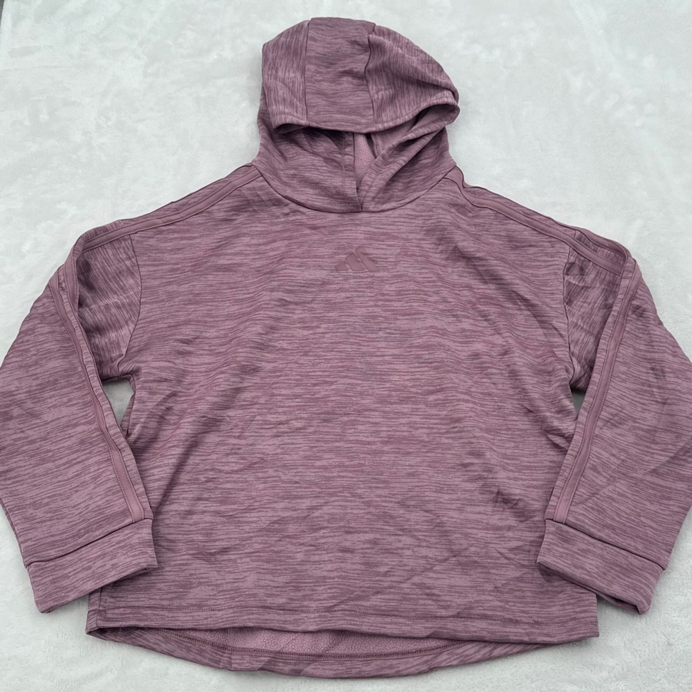 Adidas Girls Loose Fit Hoodie Purple Space Dye Fleece Pullover Size Medium 10/12 - Picture 1 of 4